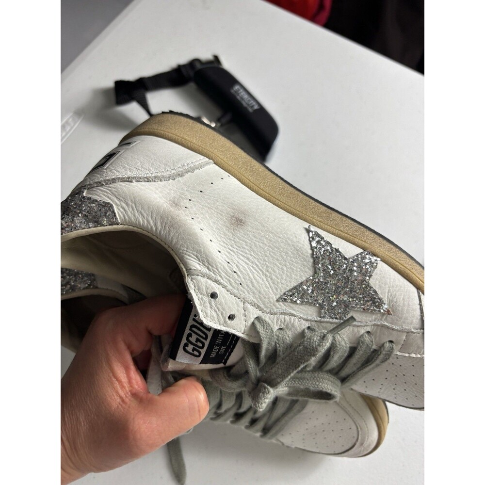 Golden Goose Ball Star Sneaker White Leather/Silver Glitter sz 39 - Picture 11 of 16